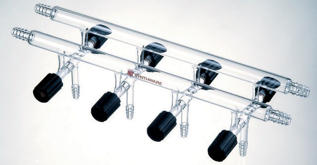 Synthware&#8482; Vacuum/Inert Gas Manifold with double bank and high vacuum valves port size 5, Hose Connections: Front-left-right, Rear-left-right