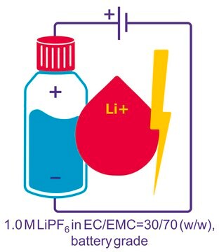 ヘキサフルオロリン酸リチウム溶液 in ethylene carbonate and ethyl methyl carbonate, 1 M LiPF6 in EC/EMC=30/70 (w/w), battery grade