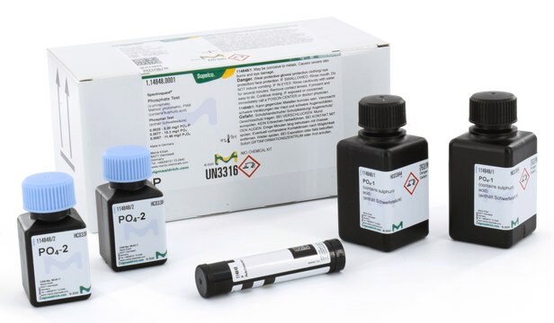 Teste de fosfato photometric, 0.0025-5.00&#160;mg/L (PO4-P), 0.0077-15.3&#160;mg/L (PO43-), 0.0057-11.46&#160;mg/L (P2O5), Spectroquant&#174;