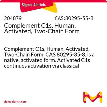 Komplement C1s, human, aktiviert, Zweikettenform Complement C1s, Human, Activated, Two-Chain Form, CAS 80295-35-8, is a native, activated form. Activated C1s continues activation via classical pathway by cleaving, and thus activating, C2 and C4.