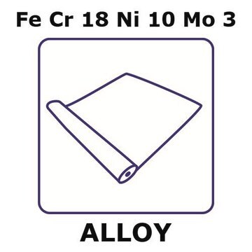 Stainless Steel - AISI 316 alloy, FeCr18Ni10Mo3 foil, 2m coil, 0.025mm thickness, annealed