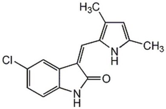 SU5614 A potent, cell-permeable, reversible, ATP-competitive, and selective inhibitor of VEGF (Flk-1; IC&#8325;&#8320; = 1.2 &#181;M) and PDGF (IC&#8325;&#8320; = 2.9 &#181;M) receptor tyrosine kinases.