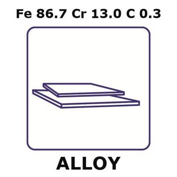 Stainless steel - AISI 420 sheet, Fe86.7%/Cr13.0%/C 0.3%, thickness 1.5&#160;mm, size 200 × 200&#160;mm