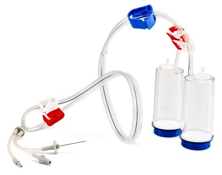 Dispositivo Steritest&#174; NEO For medical devices and collapsible bags., Blue base canister provided with 3 adaptors for connecting various test devices.