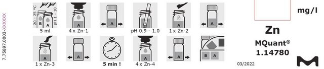 Test cynku colorimetric, 0.1-5&#160;mg/L (Zn), for use with MQUANT&#174;