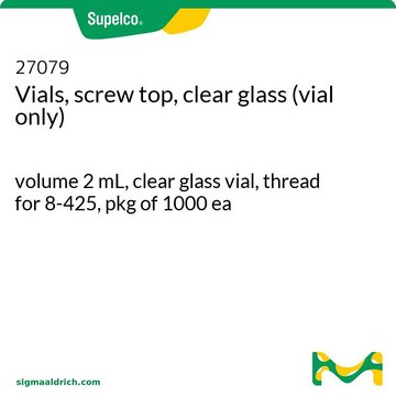 バイアル、スクリュートップ、透明ガラス製(キャップは付属しません) volume 2&#160;mL, clear glass vial, thread for 8-425, pkg of 1000&#160;ea