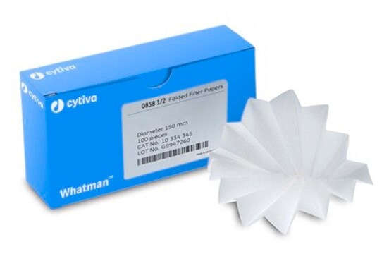 Whatman&#174; prepleated qualitative filter paper for technical use, Grade 0858 1/2, grained circles, diam. 150&#160;mm, pack of 100