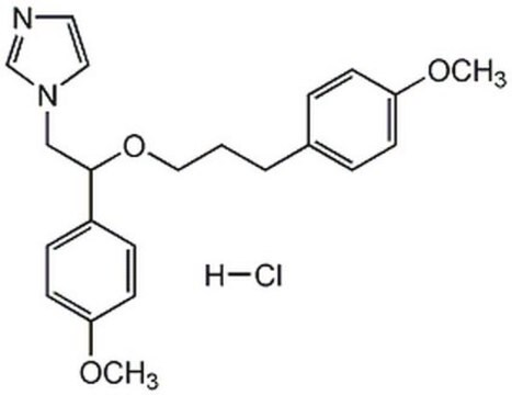 SKF-96365, chlorowodorek Inhibits receptor-mediated Ca2+ entry in activated platelets, neutrophils, and endothelial cells at concentrations that do not affect internal Ca2+ release.