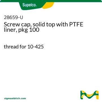 Screw cap, solid top with PTFE liner, pkg 100 thread for 10-425