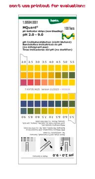 Tiras indicadoras de pH&nbsp;2,0-9,0 non-bleeding, colorimetric, pH range 2.0-9.0, graduations and accuracy accuracy: 0.5&#160;pH unit, MQuant&#174;