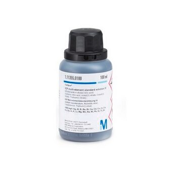 Solution étalon ICP multi-éléments&nbsp;IV (23 elements in diluted nitric acid) 1000 mg/l: Ag, Al, B, Ba, Bi, Ca, Cd, Co, Cr, Cu, Fe, Ga, In, K, Li, Mg, Mn, Na, Ni, Pb, Sr, Tl, Zn Certipur&#174;