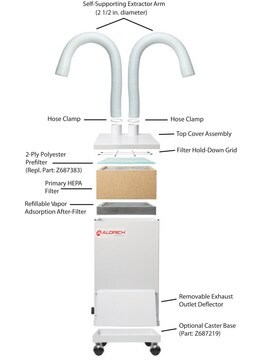 Aldrich&#174; compact ductless air cleaning system two articulating ventilation arms, AC/DC input 120 V AC (blower)