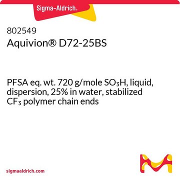 Aquivion&#174; D72-25BS PFSA eq. wt. 720 g/mole SO3H, liquid, dispersion, 25% in water, stabilized CF3 polymer chain ends