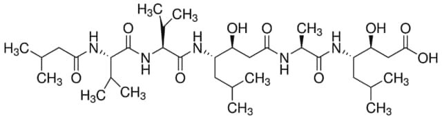 Pepstatin&nbsp;A, synthetisch Pepstatin A, Synthetic, CAS 26305-03-3, is a reversible inhibitor of aspartic proteases. Inhibits cathepsin D, pepsin, and renin.