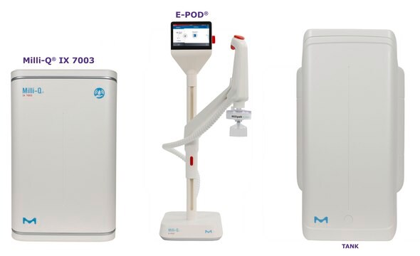 Sistema de agua purificada Milli-Q&#174; IX con dispensador E-POD&#174; output: type 2 water (> 5&#160;M&#937;·cm), input: potable tap water, The most advanced pure water system for the production of Elix&#174; quality water at a flow rate of 3 L/h, with E-POD&#174; pure water dispenser.