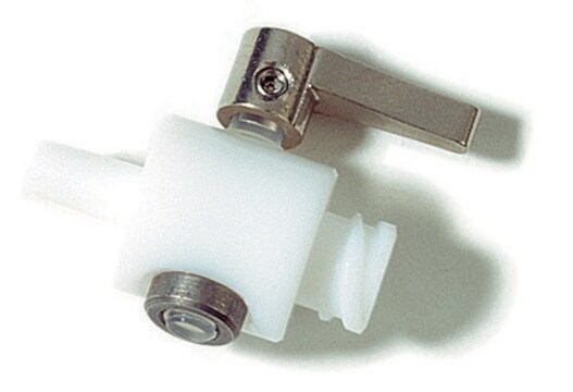 Zwei-Wege-Ventil mit PTFE-Körper for use with Hamilton PTFE Luer Lock (TLL) and other Luer lock syringes.