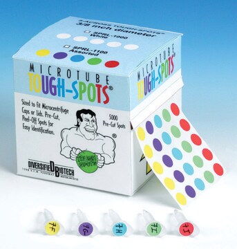 Tough-Spots®标签&#174; 5 across, diam. 1/2&#160;in., assorted colors, roll of 5000