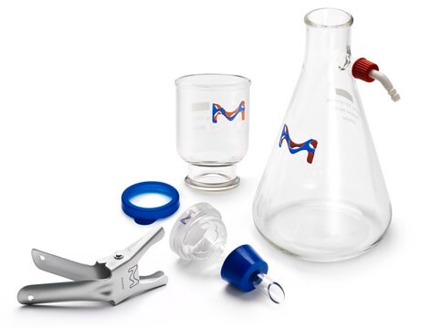 Kit avec support pour filtre en verre classique Millipore 47 mm, Stainless steel screen membrane support, 300 mL funnel