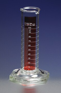 Pyrex&#174; Lifetime Red&#8482; single metric scale graduated cylinder, with double pourout volume 100&#160;mL