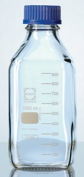 Duran&#174; square bottle, clear, with cap and pouring ring (PP) neck Joints: threaded (GL45), capacity 250&#160;mL