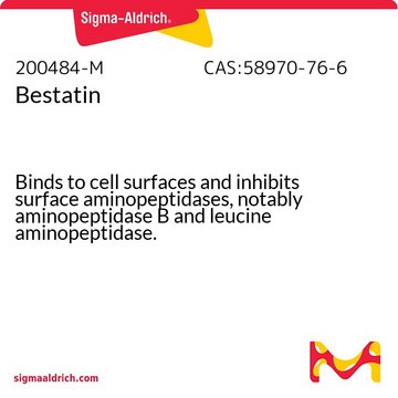 Bestatin Binds to cell surfaces and inhibits surface aminopeptidases, notably aminopeptidase B and leucine aminopeptidase.