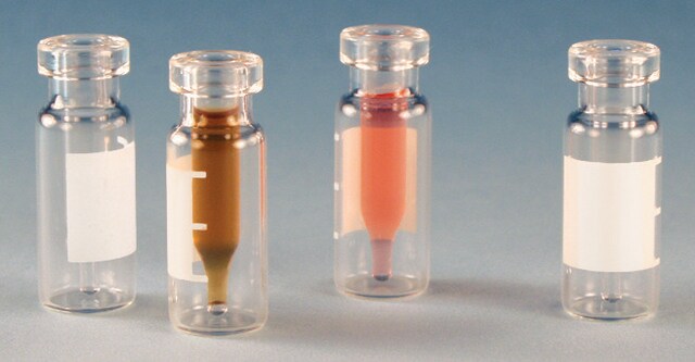 バイアル、クリンプトップ、溶融ガラス製ライナー付き、12 × 32 mm volume 0.3&#160;mL, clear glass vial (with fused-in insert), crimp top, O.D. × H × I.D. 12&#160;mm × 32&#160;mm × 6&#160;mm, large opening