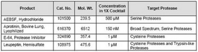 蛋白酶抑制剂混合物套装V，无EDTA A cocktail of four protease inhibitors for the inhibition of serine, cysteine, but not metalloproteases.