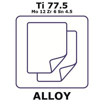 Titanium alloy beta 3, Ti77.5Mo12Zr6Sn4.5 foil, 150 x 150mm, 0.42mm thickness, annealed, precipitation hardenable