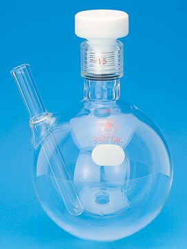 Ace round-bottom pressure flask with thermowell with Ace-Thred 15 PTFE front-seal plug, capacity 250&#160;mL