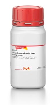 Deoxyribonucleic acid from herring sperm not suitable for substrate for typical DNase assays (“crude oligonucleotides", &lt;50 bp), degraded