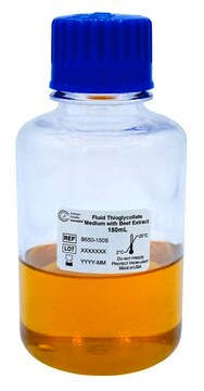 Fluid Thioglycollate Medium (FTM) with 0.5% Beef extract, bottle capacity 300&#160;mL, bottle filling volume 150&#160;mL, suitable for sterility testing, closure type, White screw cap with septum and protector, pack of 12&#160;bottles