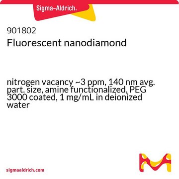 Fluorescent nanodiamond nitrogen vacancy ~3&#160;ppm, 140&#160;nm avg. part. size, amine functionalized, PEG 3000 coated, 1&#160;mg/mL in deionized water