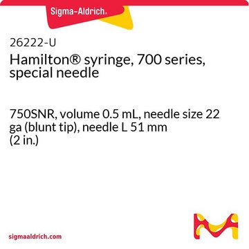 Seringue Hamilton&#174;, série&nbsp;700, aiguille spécifique 750SNR, volume 0.5&#160;mL, needle size 22 ga (blunt tip), needle L 51&#160;mm (2&#160;in.)