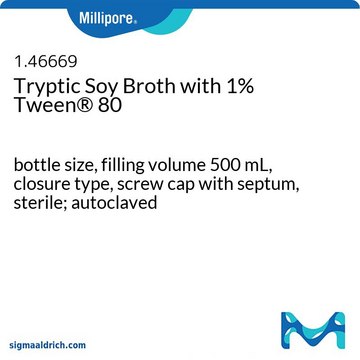 Trypton-Soja-Bouillon&nbsp;– gebrauchsfertige Flaschen with Tween&#174; 1&#160;%, bottle capacity 500&#160;mL, bottle filling volume 500&#160;mL, closure type, blue screw cap and septum, box of 6&#160;bottles