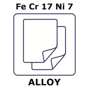 Stainless Steel - 17-7PH alloy, FeCr17Ni7 foil, 25 x 25mm, 0.05mm thickness, as rolled - condition c, precipitation hardenable, light tight (lt)