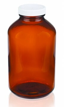 Wheaton wide-mouth bottle capacity 32&#160;oz (1000&#160;mL), white polypropylene cap, amber, vinyl flat liner