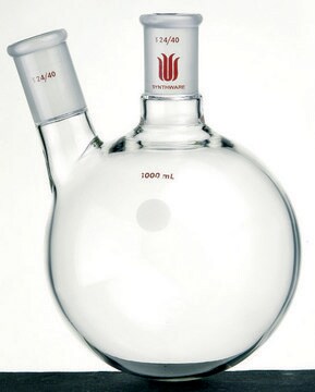 Synthware&#8482; two neck round bottom flask with angled side neck 50 mL, center joint: ST/NS 14/20, side joint: ST/NS 14/20