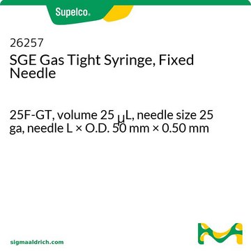 Seringue&nbsp;SGE étanche aux gaz, aiguille fixe 25F-GT, volume 25&#160;&#956;L, needle size 25 ga, needle L × O.D. 50&#160;mm × 0.50&#160;mm