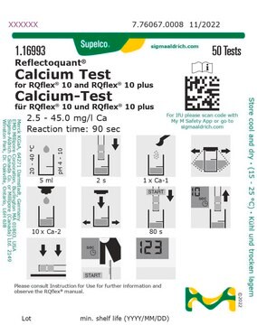 Calcium Test for RQflex&#174; 10 and RQflex&#174; 10 plus reflectometric, 2.5-45.0&#160;mg/L (Ca), for use with REFLECTOQUANT&#174;