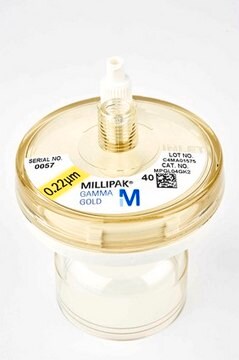 Filtri Millipak&#174; 40 Gamma Gold Sterile 0.22 &#956;m membrane filter for particulate-free and bacteria-free water at the point of dispense, For use with Alpha-Q, Milli-DI&#174; and Milli-Q&#174; Academic / Biocel / Element / Synthesis / Plus / Gradient systems