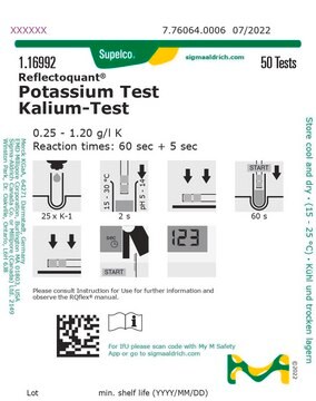 Test potasu reflectometric, 0.25-1.2&#160;g/L (K), for use with REFLECTOQUANT&#174;