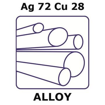 Silver-copper alloy, Ag72Cu28 200mm rod, 2.0mm diameter, as drawn