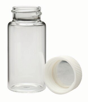 WHEATON&#174; liquid scintillation vial with separate foil lined PP cap lips on vial transparent borosilicate glass bottle, capacity (20&#160;mL), screw cap, case of 500&#160;ea Vials shrink-wrapped trays Screw caps in a separate sealed tray