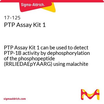 PTP Assay Kit 1 PTP Assay Kit 1 can be used to detect PTP-1B activity by dephosphorylation of the phosphopeptide (RRLIEDAEpYAARG) using malachite green detection, or by hydrolysis of pNPP.