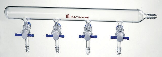 Synthware&#8482; vacuum manifold with PTFE stopcocks port size 4, Hose Connection: right, stopcock size 4&#160;mm