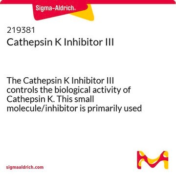 Cathepsin K Inhibitor III The Cathepsin K Inhibitor III controls the biological activity of Cathepsin K. This small molecule/inhibitor is primarily used for Protease Inhibitors applications.