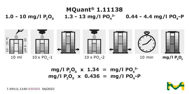 Phosphat-Test colorimetric, 1.0-10&#160;mg/L (P2O5), 1.3-13.4&#160;mg/L (PO43-), for use with MCOLORTEST&#174;