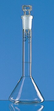 BRAND&#174; BLAUBRAND&#174; volumetric flask trapezoidal capacity 50&#160;mL, polypropylene stopper, joint: ST/NS 12/21