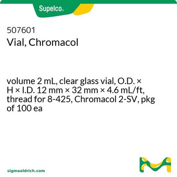 Flacon (vial), Chromacol volume 2&#160;mL, clear glass vial, O.D. × H × I.D. 12&#160;mm × 32&#160;mm × 4.6&#160;mL/ft, thread for 8-425, Chromacol 2-SV, pkg of 100&#160;ea