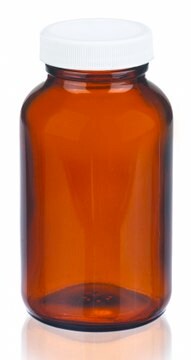 Wheaton wide-mouth bottle capacity 8&#160;oz (250&#160;mL), amber, white polypropylene cap, vinyl flat liner